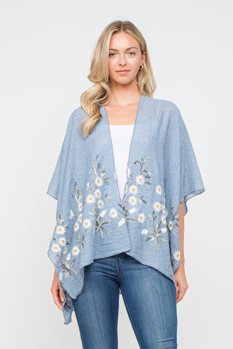 RAJ PAULINE POWDER BLUE FLORAL EMBROIDERED DUSTER KIMONO Raj Imports