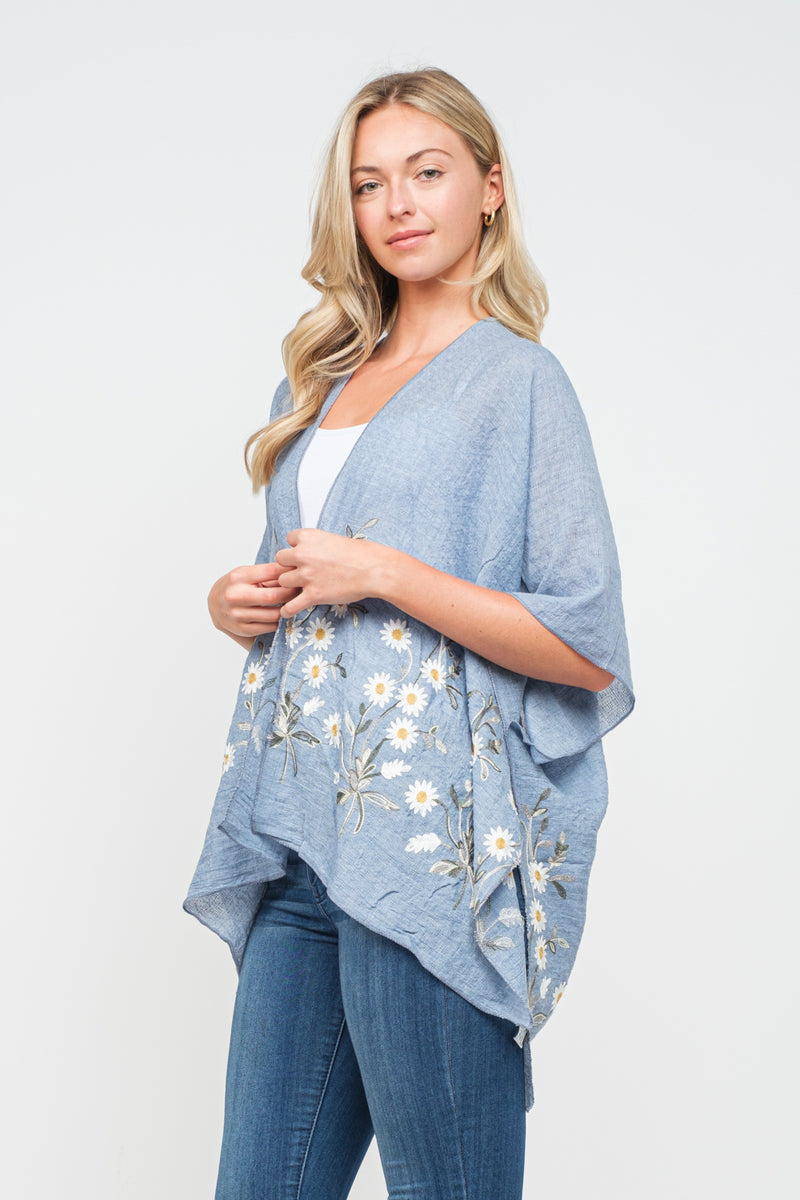 RAJ PAULINE POWDER BLUE FLORAL EMBROIDERED DUSTER KIMONO Raj Imports