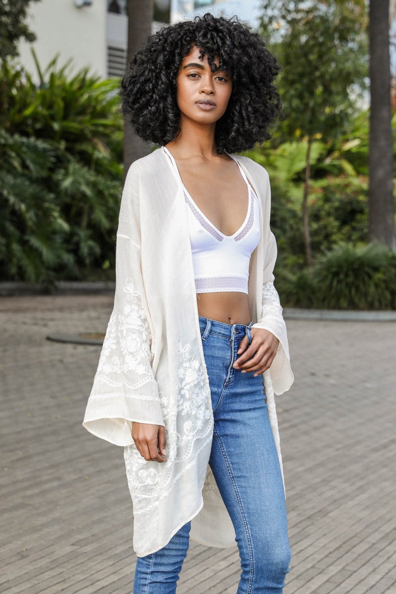 Embroidered Floral Vine Kimono– Raj Imports