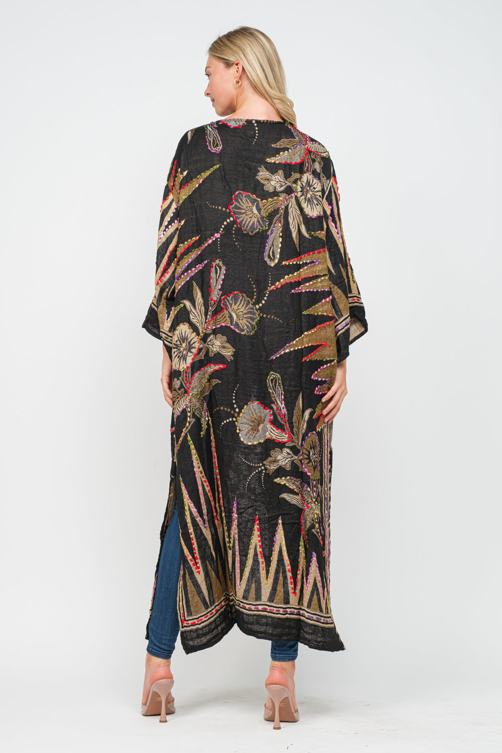 RAJ MEGHAN BLACK GOLD THICK STITCH EMBROIDERED DUSTER– Raj Imports