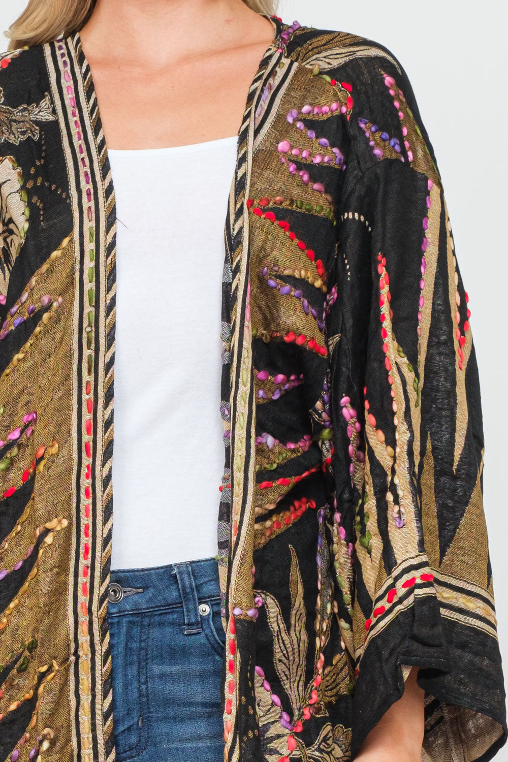 RAJ MEGHAN BLACK GOLD THICK STITCH EMBROIDERED DUSTER– Raj Imports