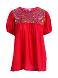 SELENA EMBROIDERED TOP RED - Raj Imports