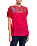 SELENA EMBROIDERED TOP RED - Raj Imports