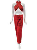 RAJ YOGA PANTS DRAGON PRINT - VERMILION