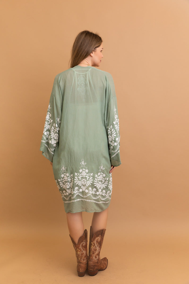Embroidered Floral Vine Kimono - 3 colors - Mocha Embroidered Floral Vine Kimono - 3 colors - Mocha