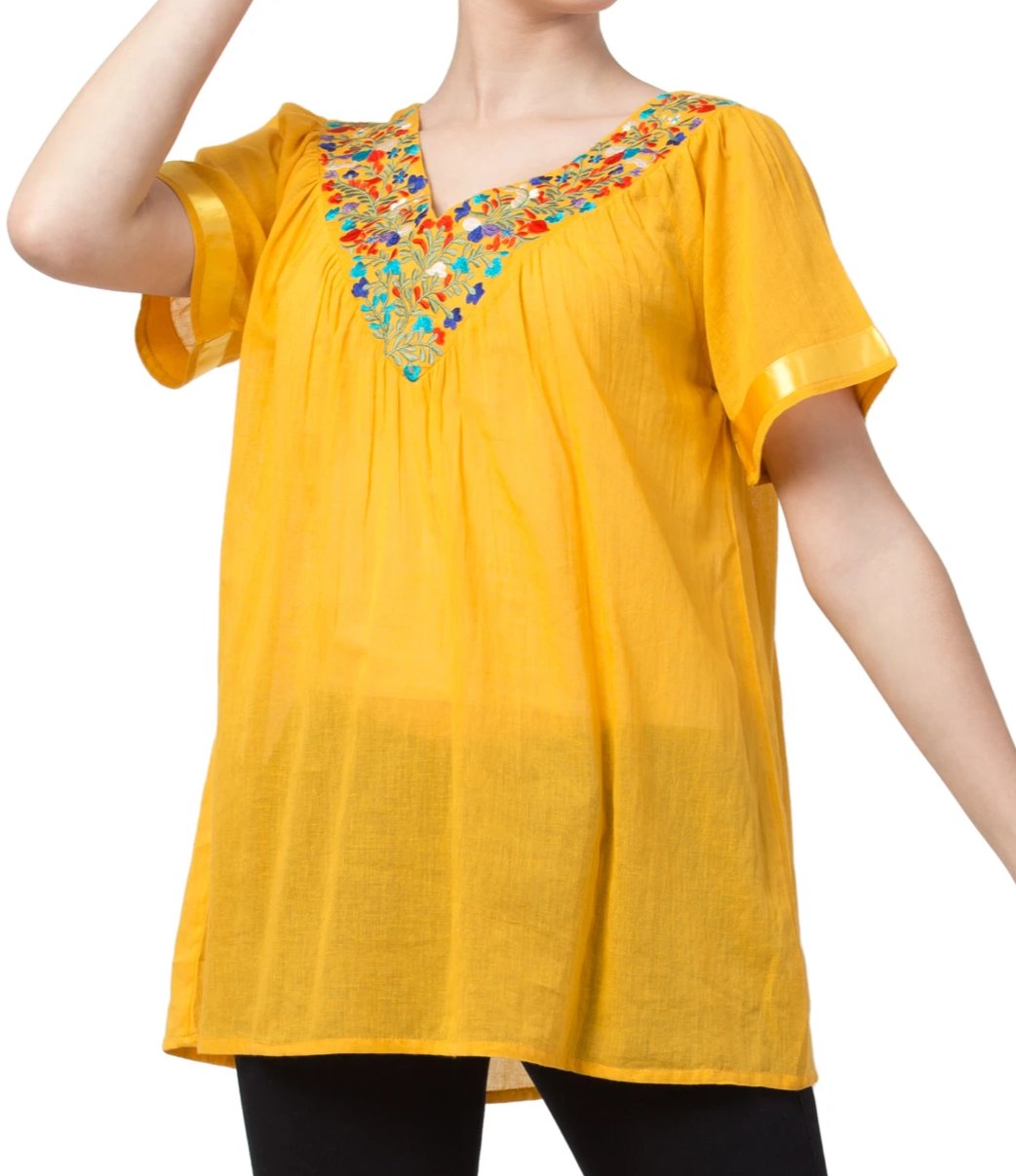 RAJ EMBROIDERED TUNIC Yellow / Medium / 100% Cotton