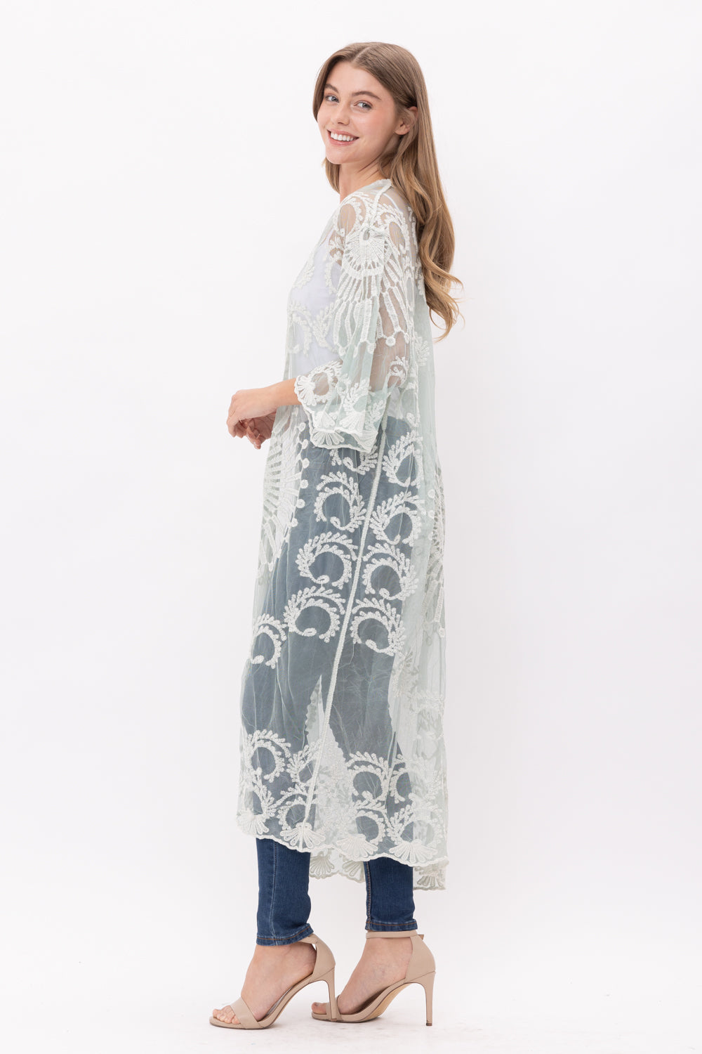 knee length dresses for ladies Textured Lace Dress & Duster Set main image 1