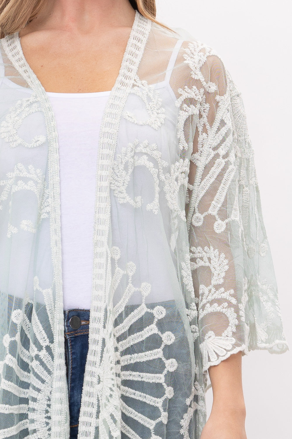 knee length dresses for ladies Women's Oia Lace Kimono in White