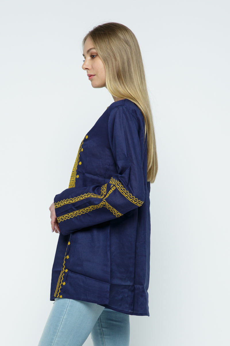 RAJ ALI EMBROIDERED TUNIC - NAVY & GOLD | Raj Imports