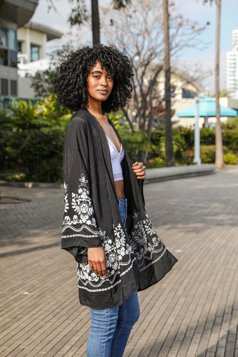 Embroidered Floral Vine Kimono | Raj Imports