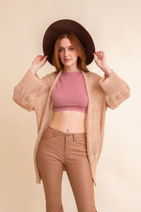 Knit Netted Cardigan Ponchos Rust